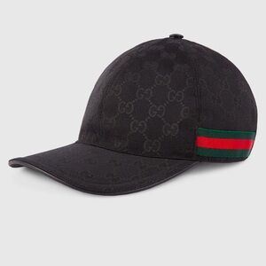 EUC- Gucci Original GG Canvas Baseballl Hat with Web -Black